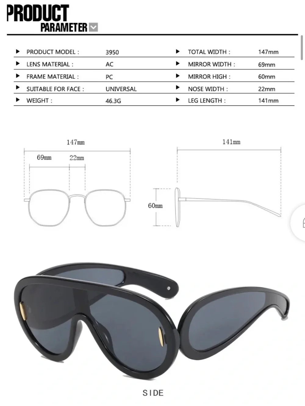 Black Oversized Shield Sunglasses - Unbranded